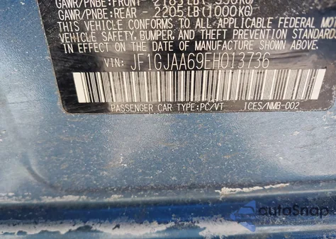 2014 Subaru Impreza 2.0I из США, поврежденный, VIN JF1GJAA69EH013736